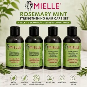 Mielle Rosemary Mint Hair Care Travel Set 4 Pack Shampoo & Leave-In Conditioner